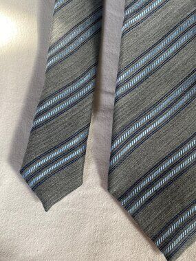 Classic Gray Stripe Tie with Light Blue Accents